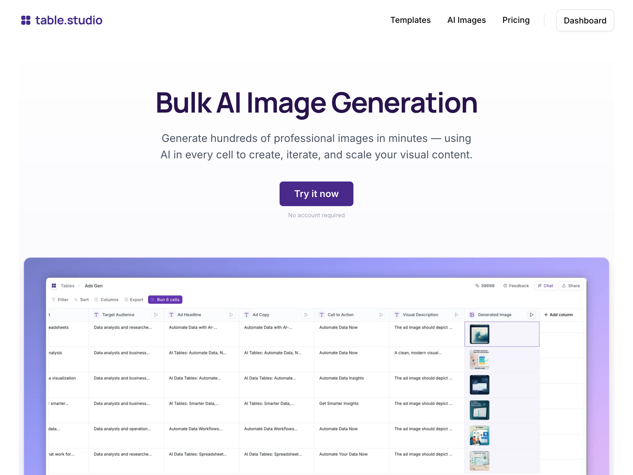 Bulk AI Image Generation by table.studio