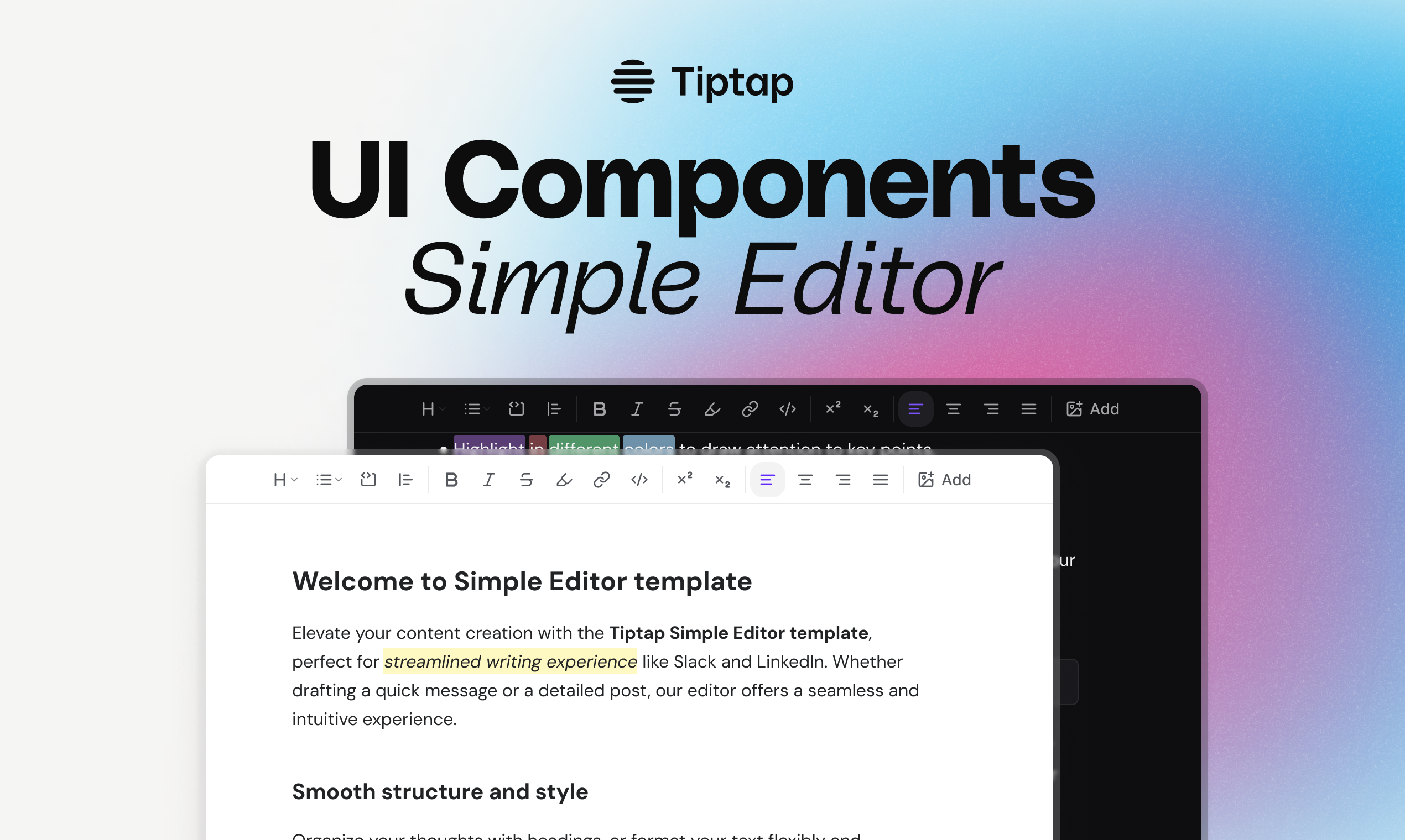 Tiptap Editor Template and UI Components