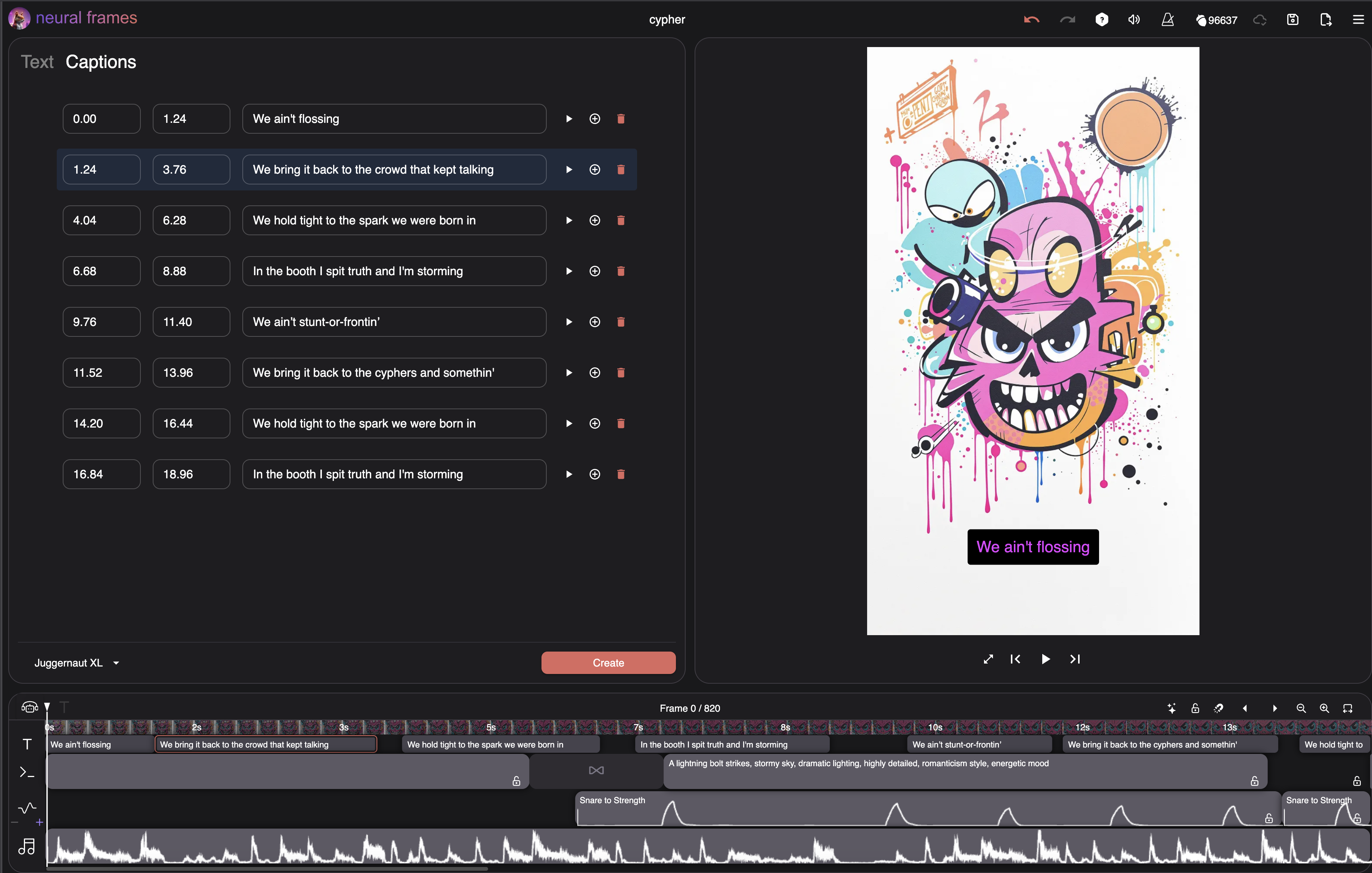 neural frames' lyric video maker